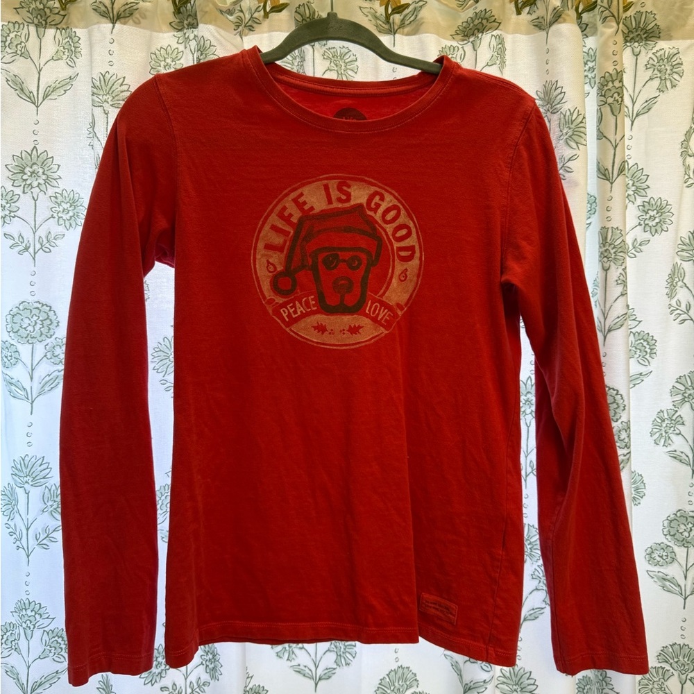 Life is Good Long Sleeve Red Christmas Tee